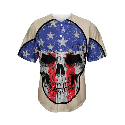 American Patriotic Skull Print Men's Baseball Jersey
