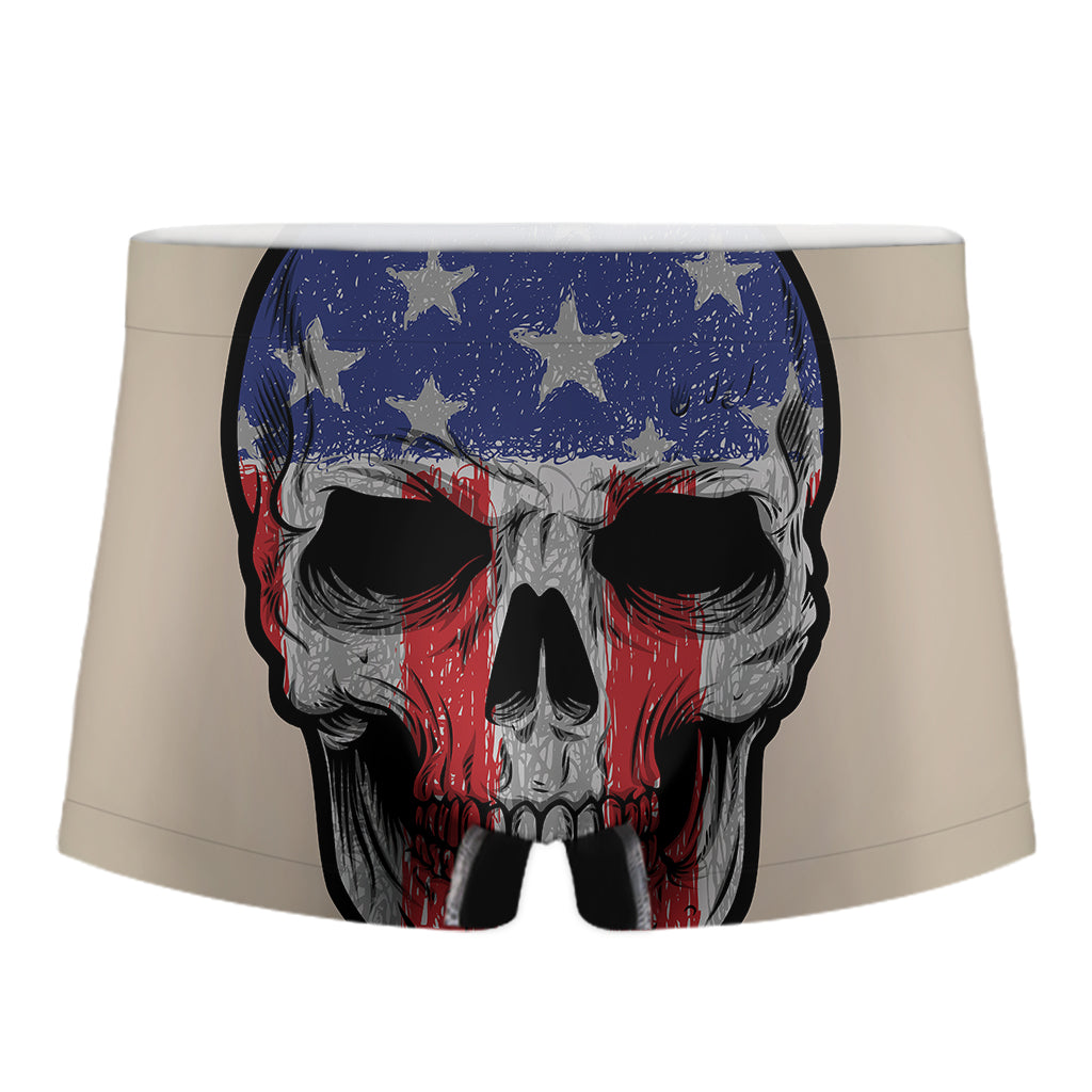 American Patriotic Skull Print Men's Boxer Briefs