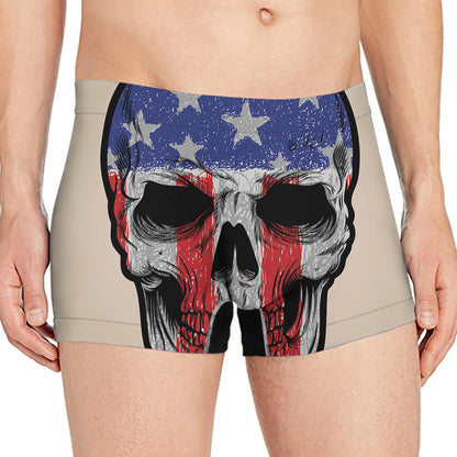 American Patriotic Skull Print Men's Boxer Briefs