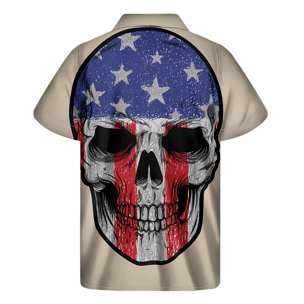 American Patriotic Skull Print Men's Short Sleeve Shirt