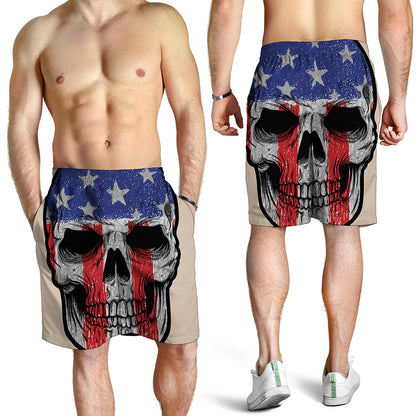 American Patriotic Skull Print Men's Shorts