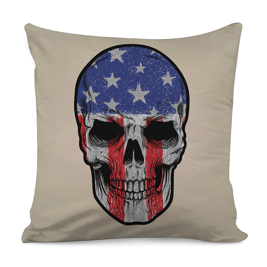 American Patriotic Skull Print Pillow Cover