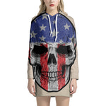 American Patriotic Skull Print Pullover Hoodie Dress