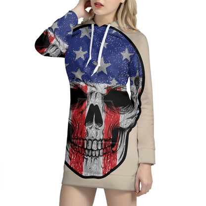 American Patriotic Skull Print Pullover Hoodie Dress