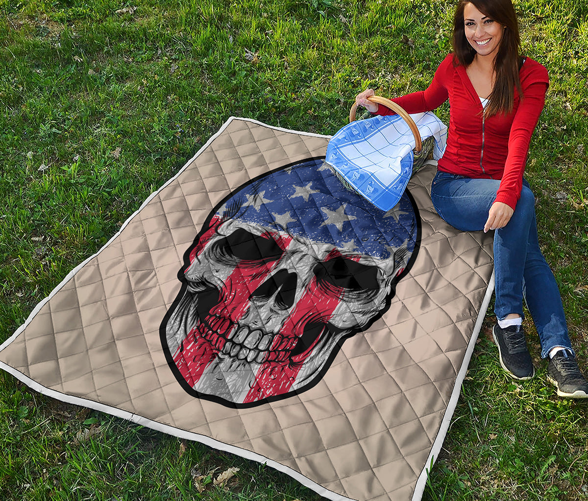 American Patriotic Skull Print Quilt