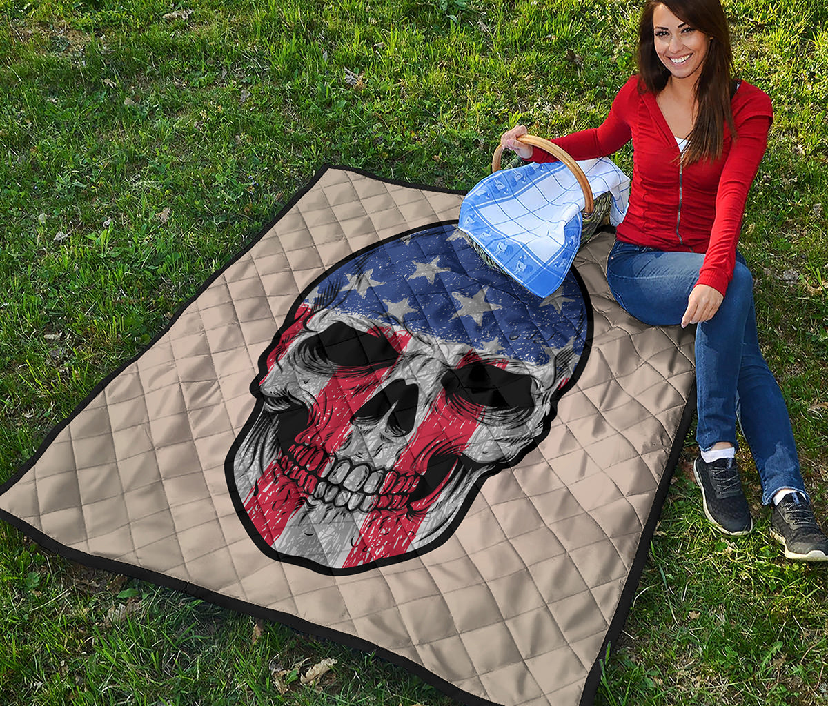 American Patriotic Skull Print Quilt