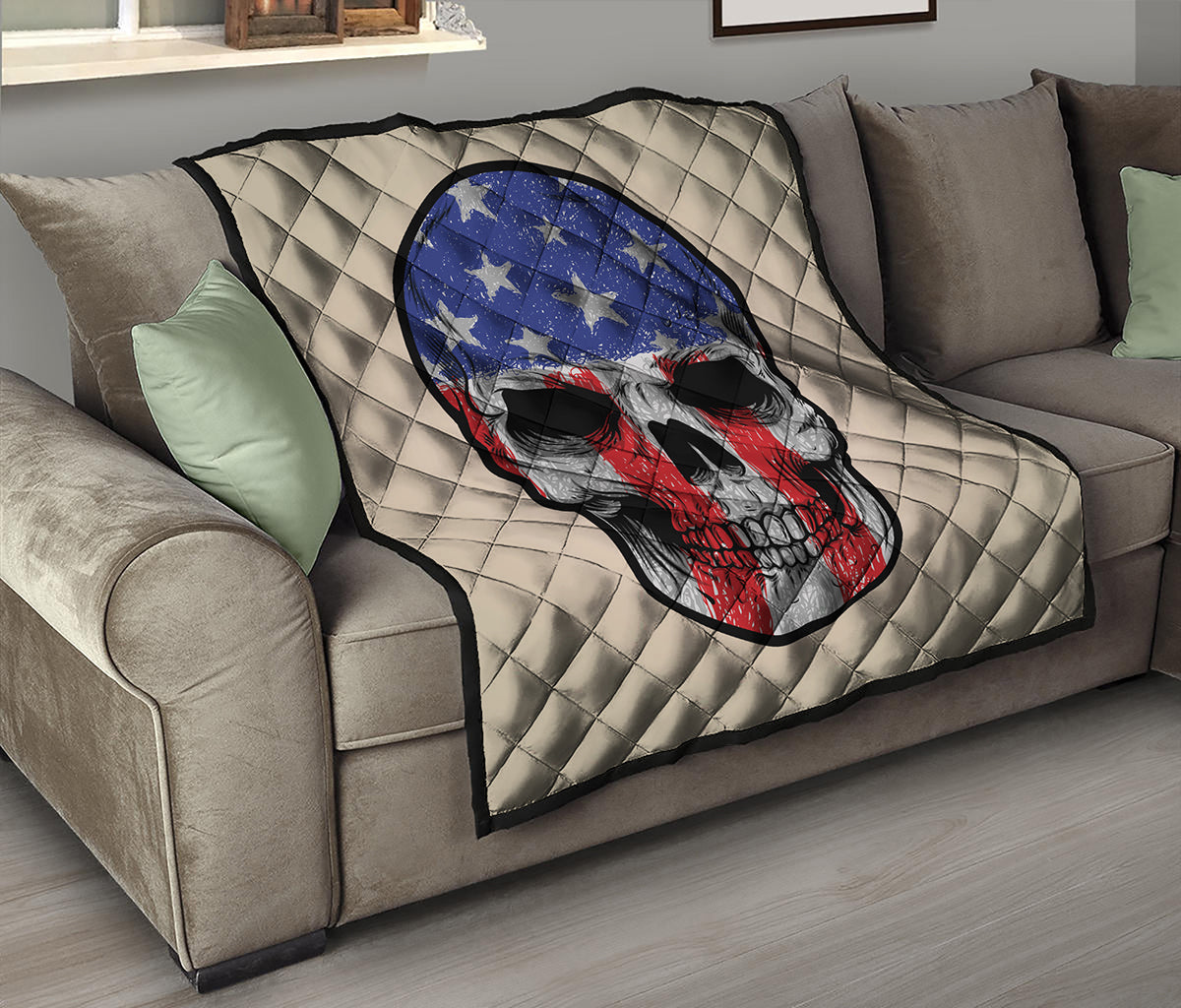 American Patriotic Skull Print Quilt