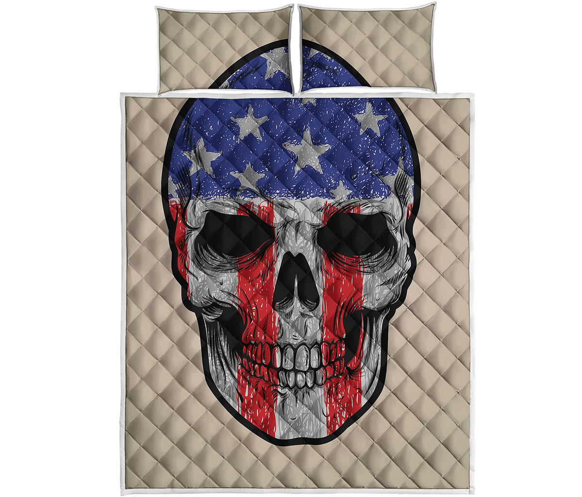 American Patriotic Skull Print Quilt Bed Set