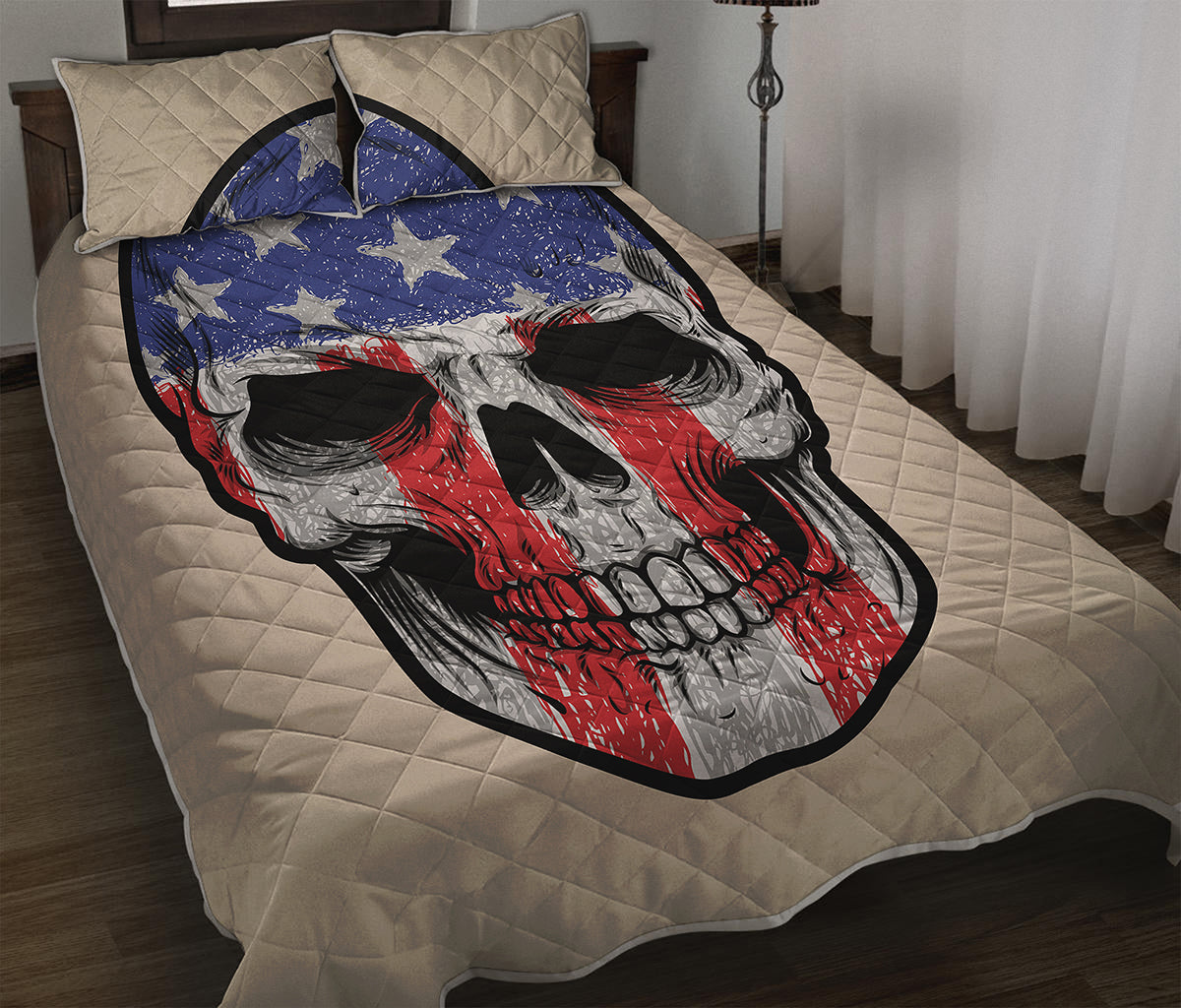 American Patriotic Skull Print Quilt Bed Set