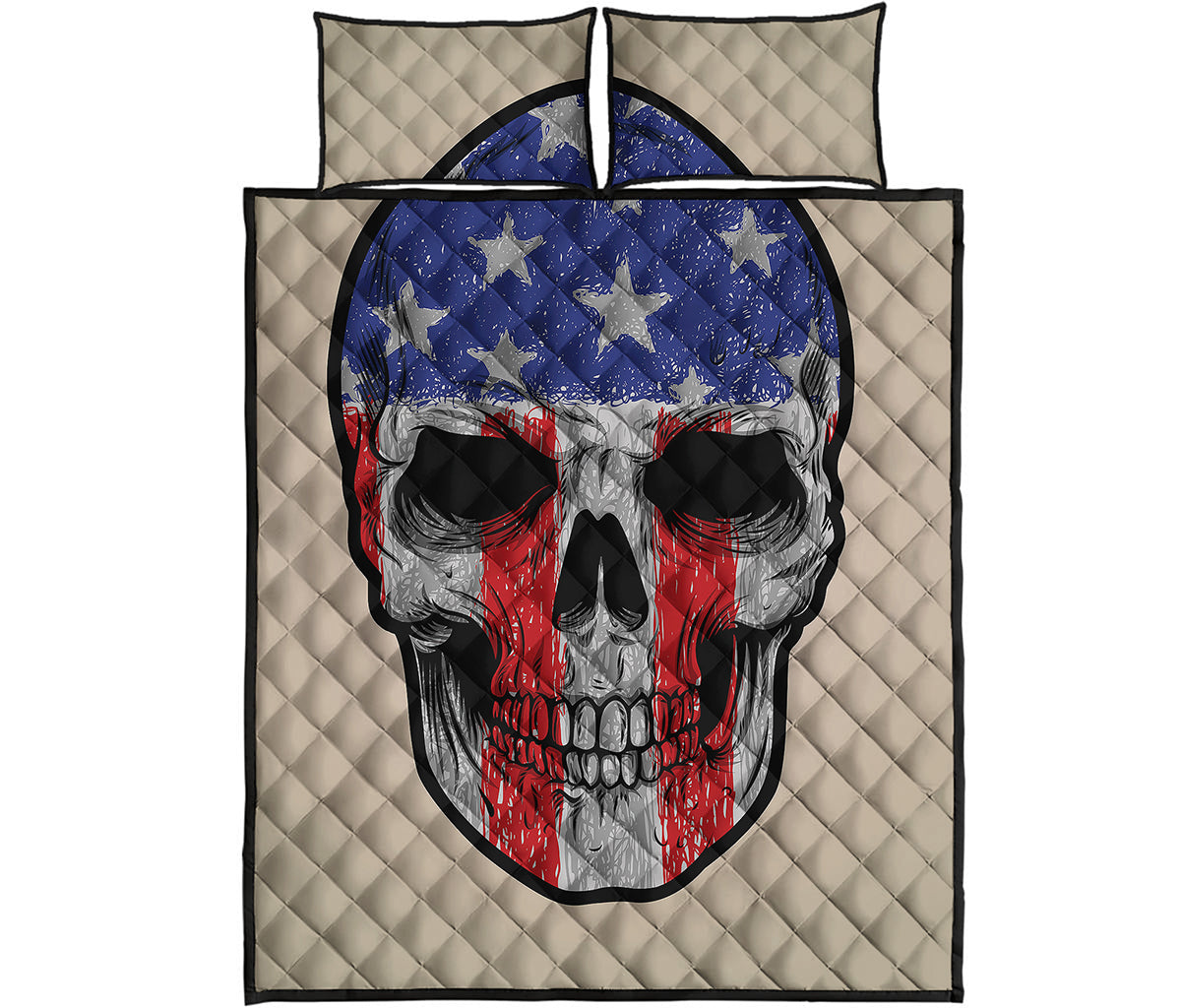 American Patriotic Skull Print Quilt Bed Set