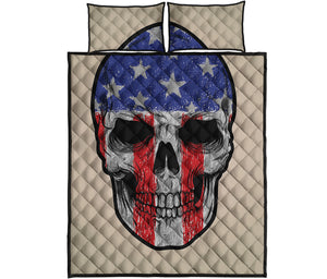 American Patriotic Skull Print Quilt Bed Set