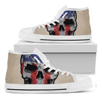 American Patriotic Skull Print White High Top Shoes
