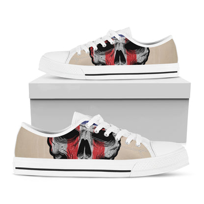 American Patriotic Skull Print White Low Top Shoes