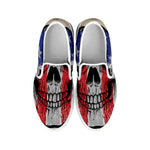 American Patriotic Skull Print White Slip On Shoes
