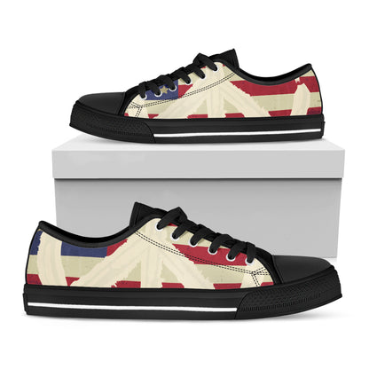 American Peace Flag Print Black Low Top Shoes 