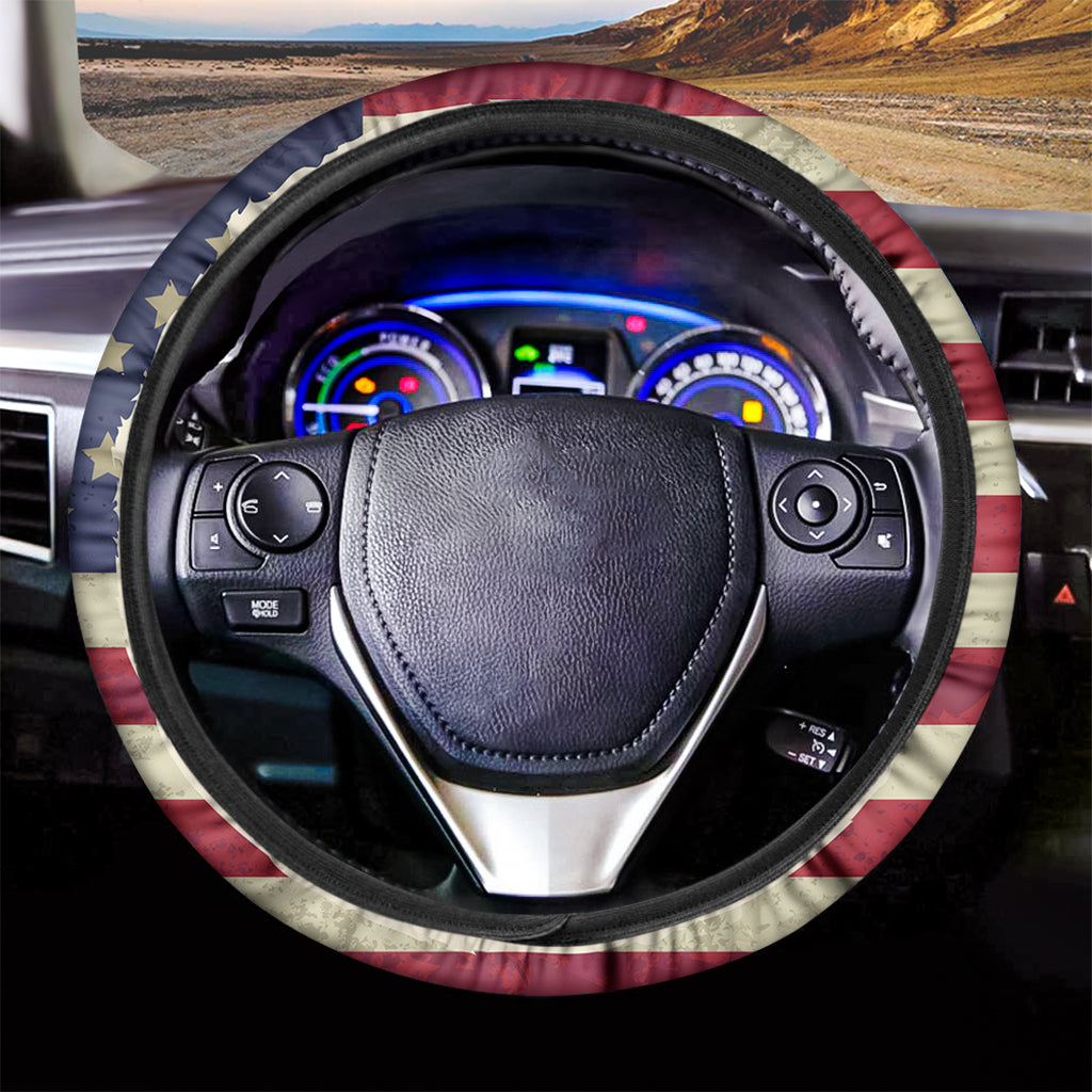 American Peace Flag Print Car Steering Wheel Cover