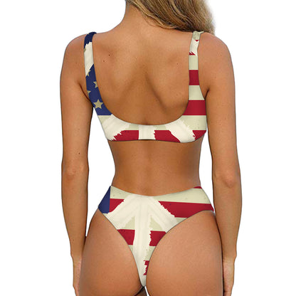 American Peace Flag Print Front Bow Tie Bikini