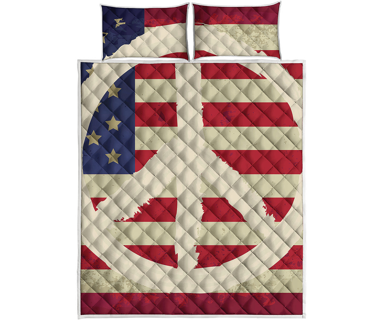 American Peace Flag Print Quilt Bed Set