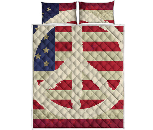 American Peace Flag Print Quilt Bed Set