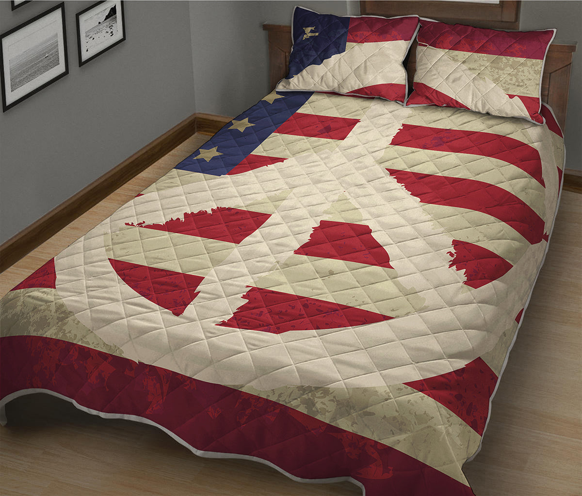 American Peace Flag Print Quilt Bed Set