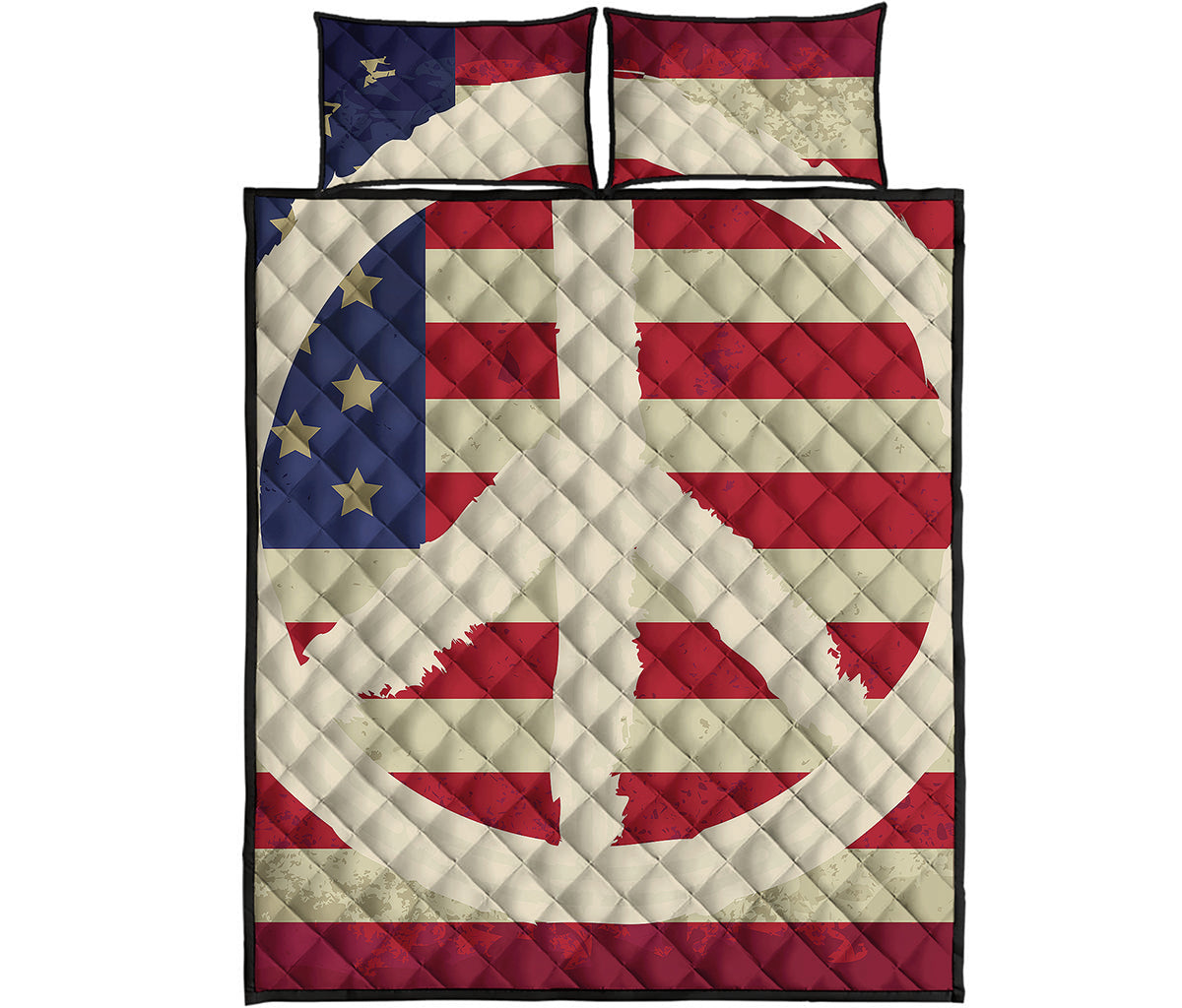 American Peace Flag Print Quilt Bed Set