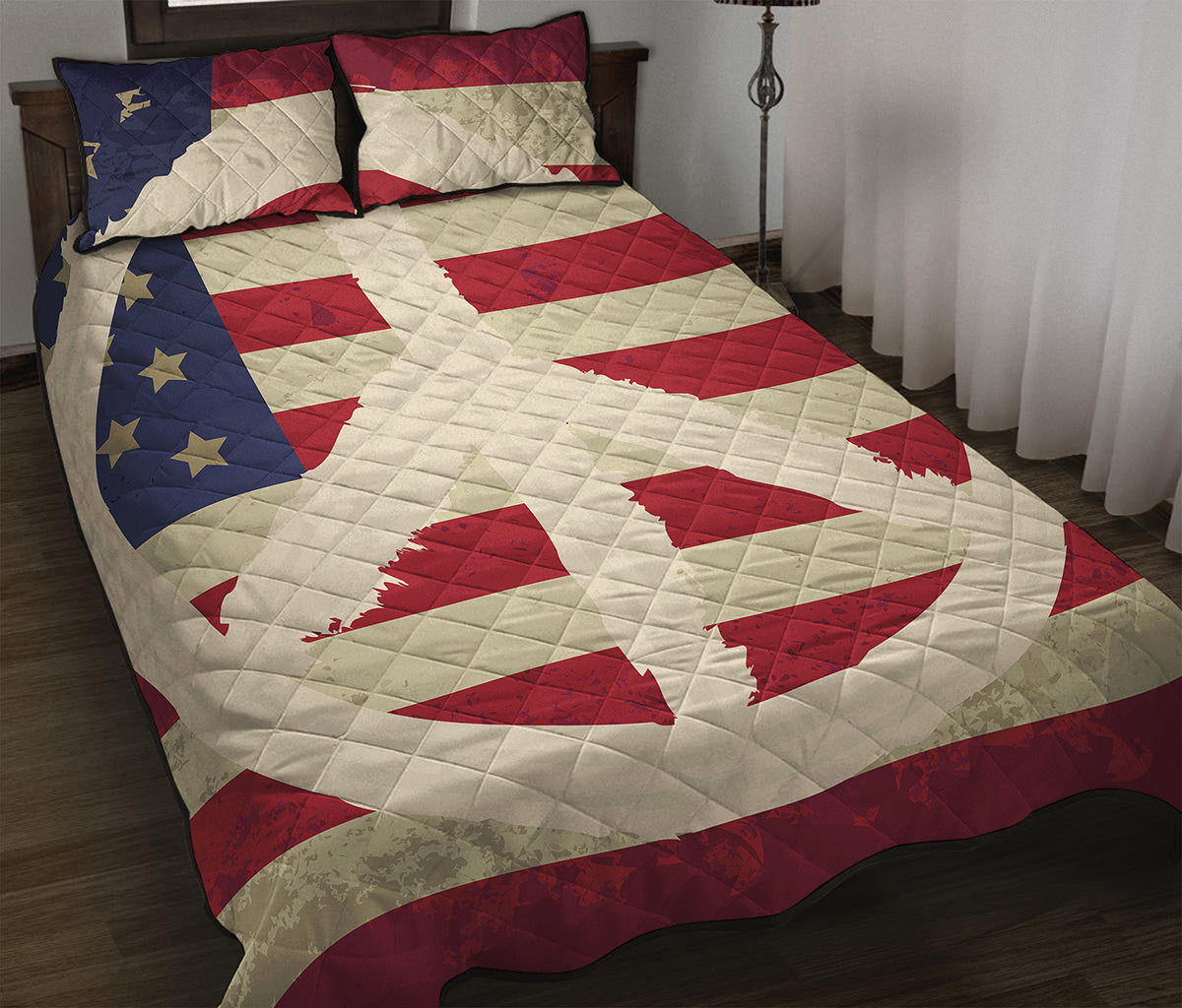 American Peace Flag Print Quilt Bed Set