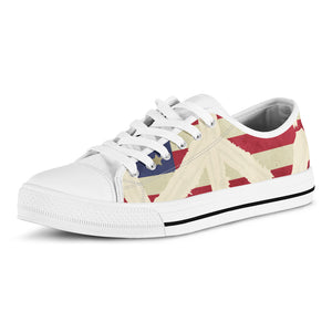 American Peace Flag Print White Low Top Shoes