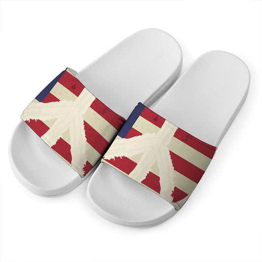 American Peace Flag Print White Slide Sandals