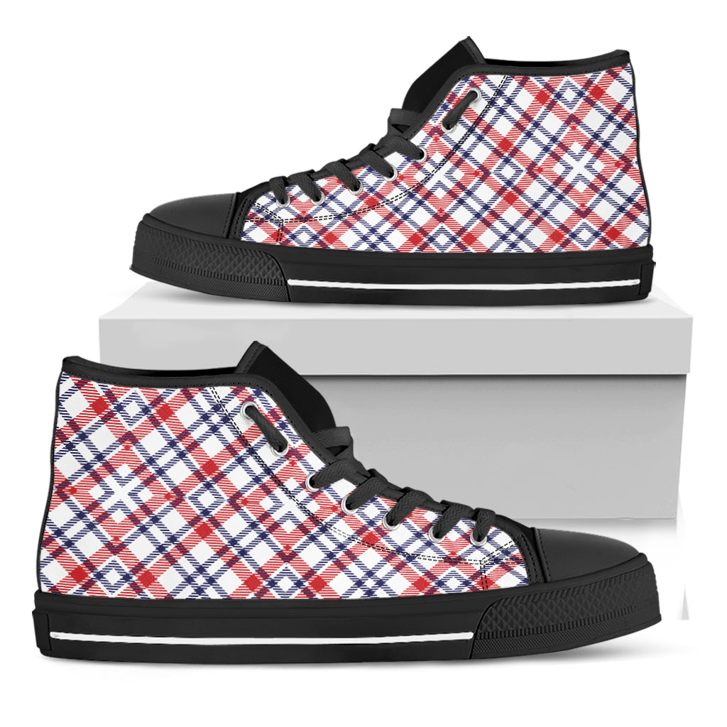 American Plaid Pattern Print Black High Top Shoes