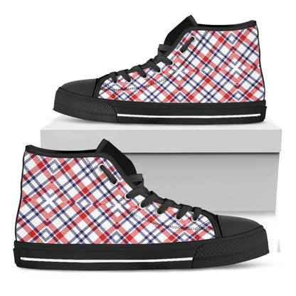 American Plaid Pattern Print Black High Top Shoes