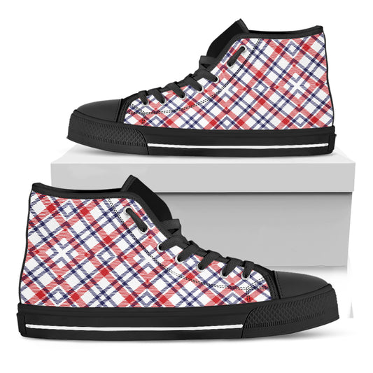 American Plaid Pattern Print Black High Top Shoes