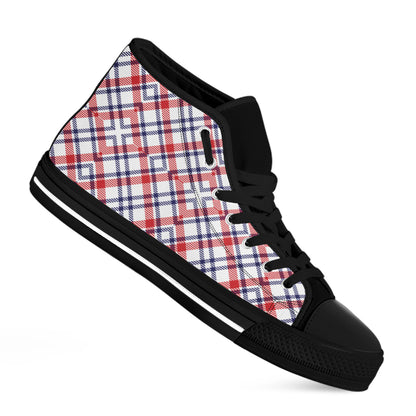 American Plaid Pattern Print Black High Top Shoes
