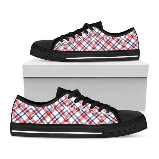 American Plaid Pattern Print Black Low Top Shoes