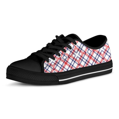 American Plaid Pattern Print Black Low Top Shoes