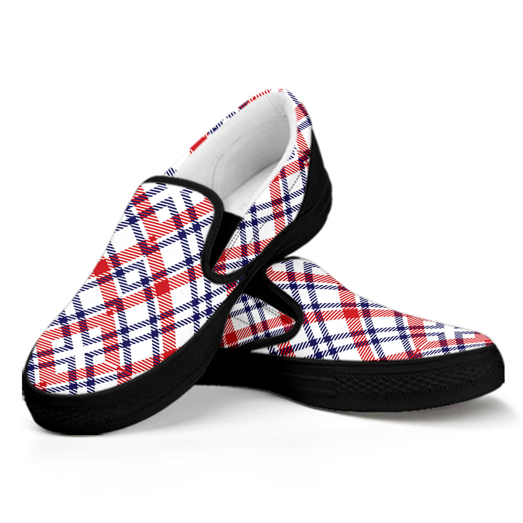 American Plaid Pattern Print Black Slip On Shoes