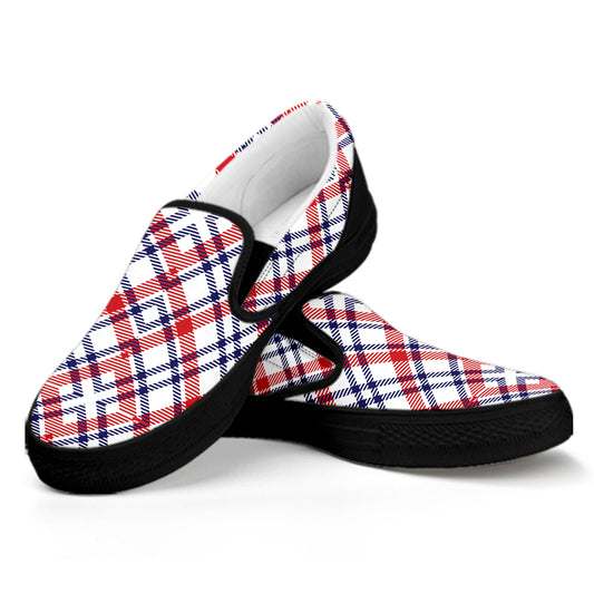American Plaid Pattern Print Black Slip On Shoes