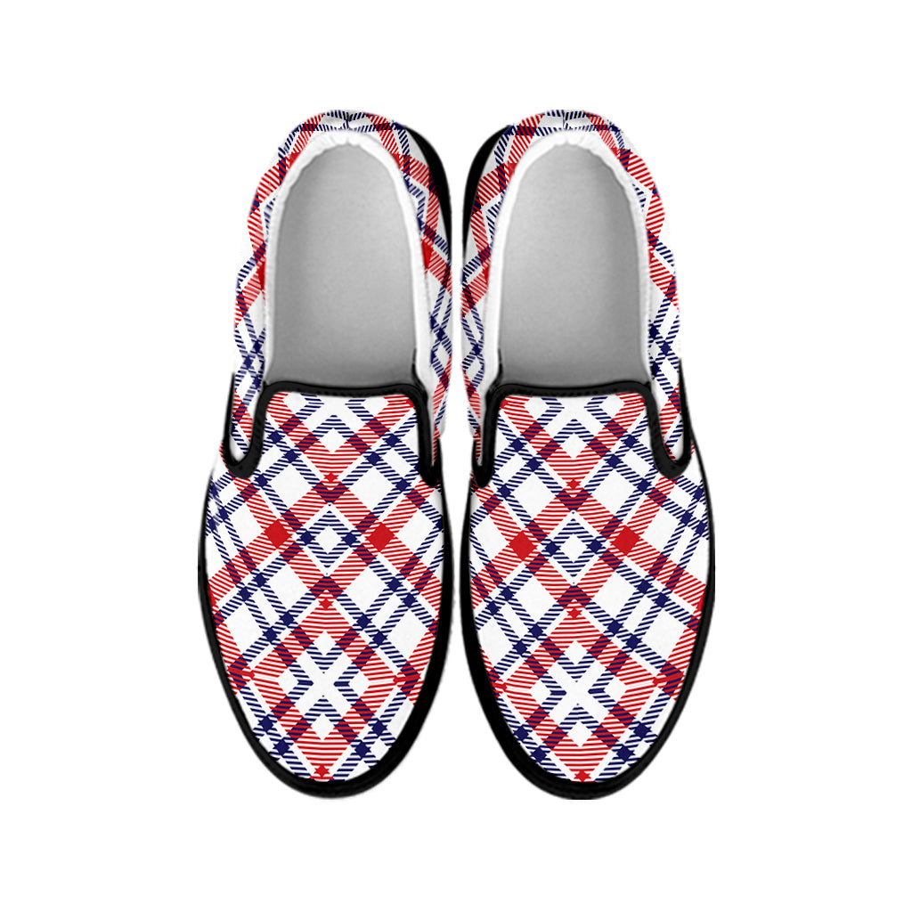 American Plaid Pattern Print Black Slip On Shoes