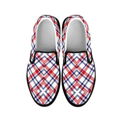 American Plaid Pattern Print Black Slip On Shoes