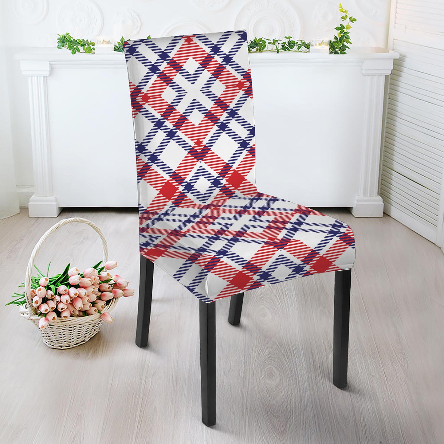 American Plaid Pattern Print Dining Chair Slipcover