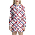 American Plaid Pattern Print Pullover Hoodie Dress