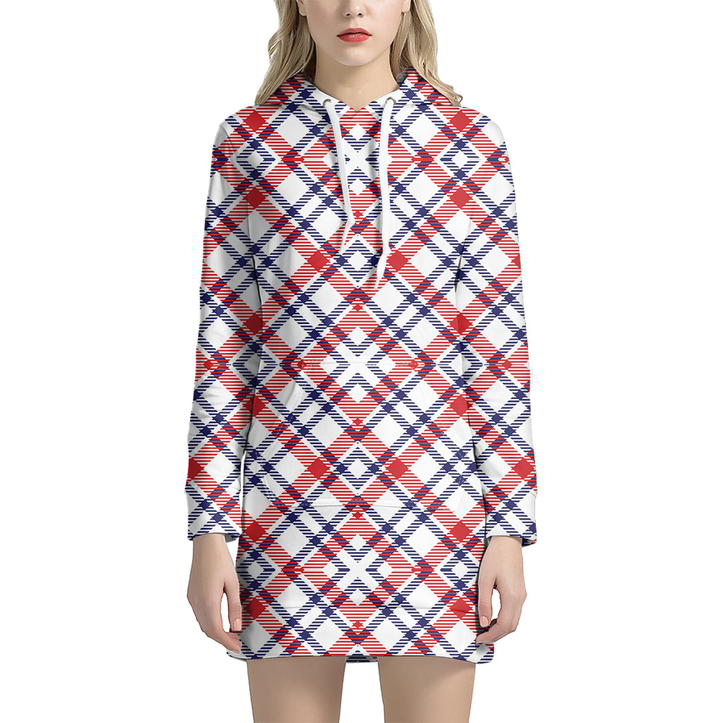 American Plaid Pattern Print Hoodie Dress