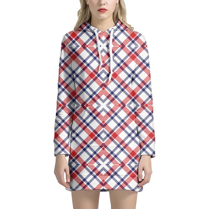 American Plaid Pattern Print Hoodie Dress