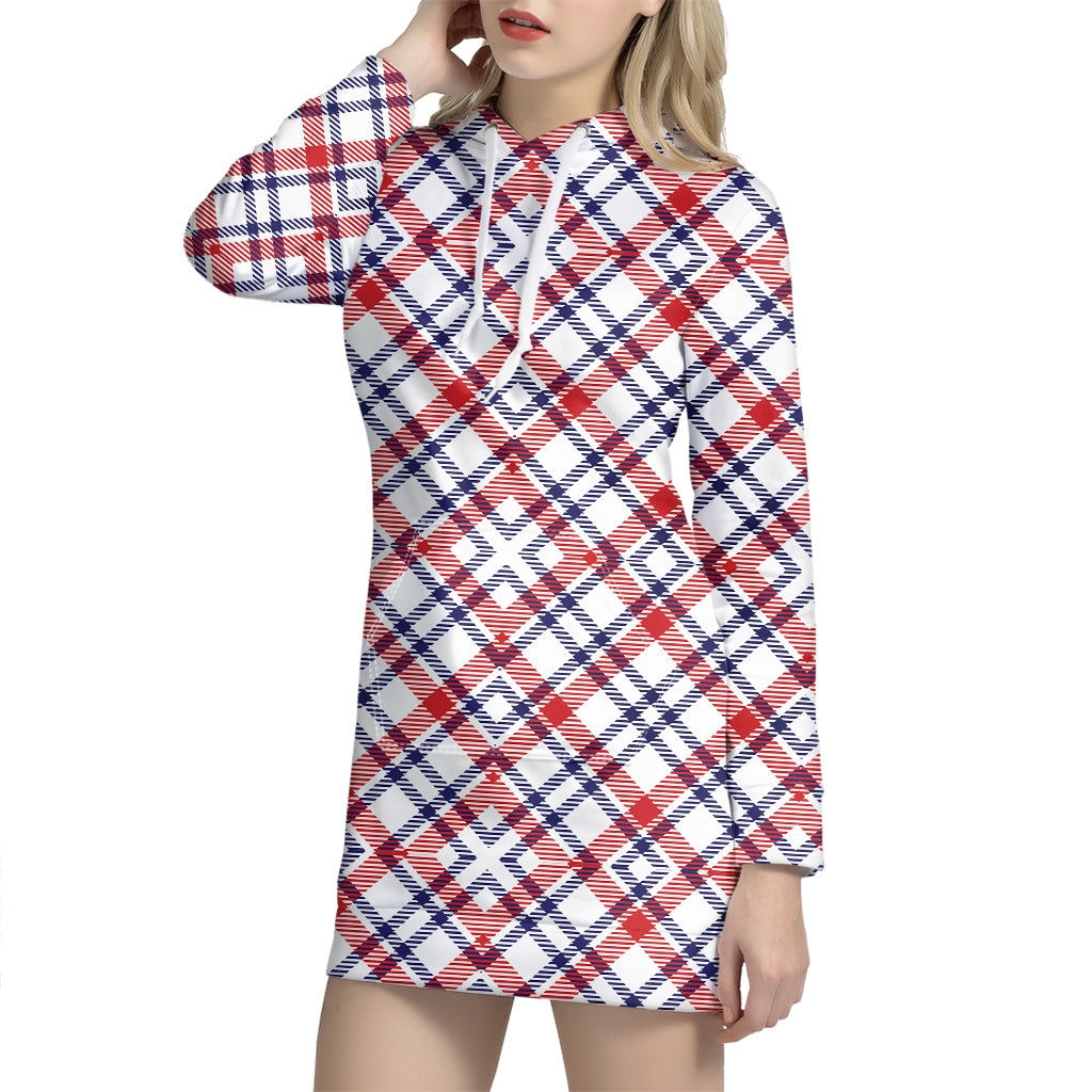 American Plaid Pattern Print Hoodie Dress