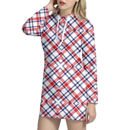 American Plaid Pattern Print Hoodie Dress