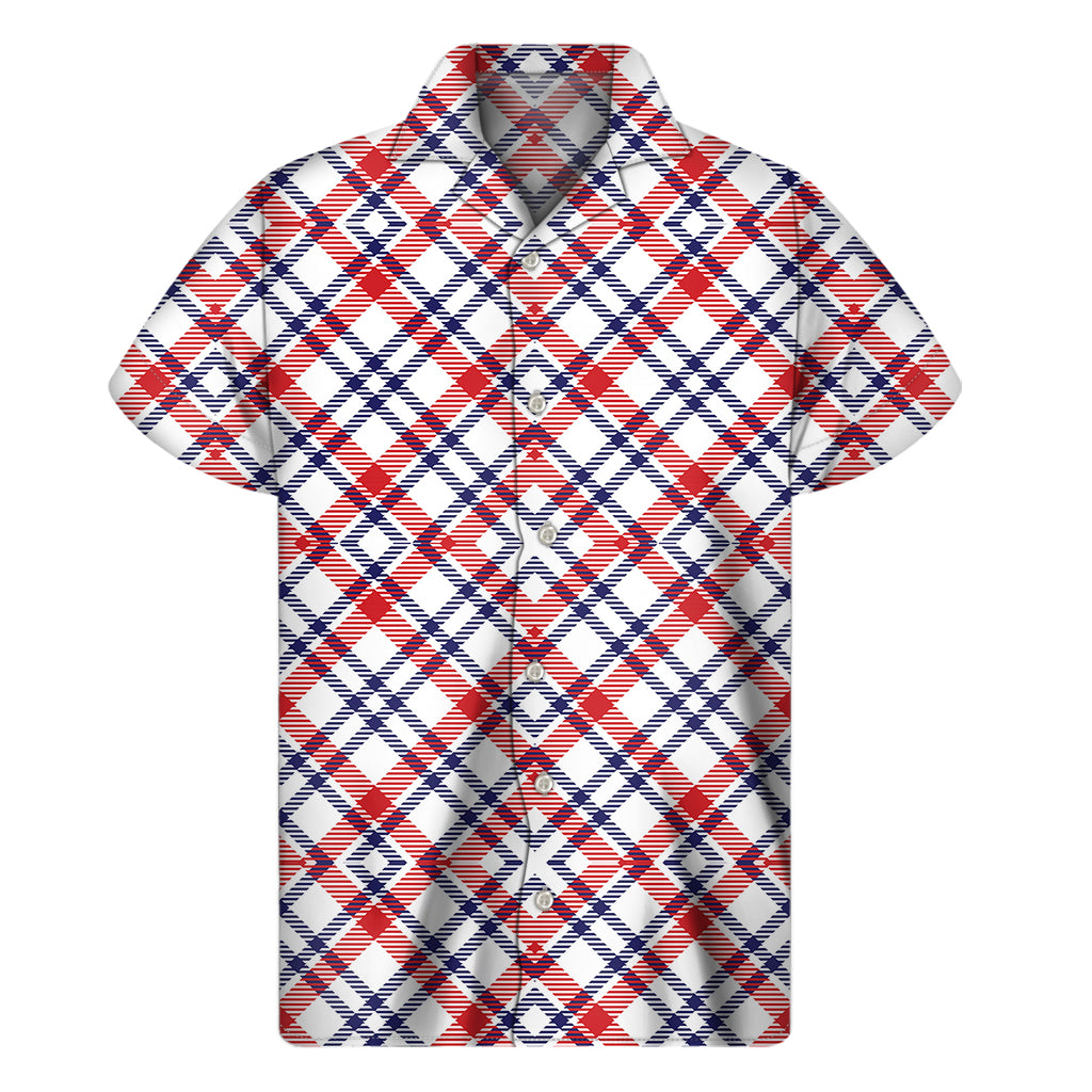 American Plaid Pattern Print Men's Short Sleeve Shirt
