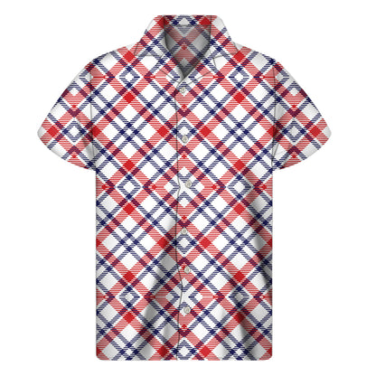 American Plaid Pattern Print Men's Short Sleeve Shirt