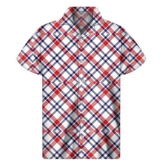American Plaid Pattern Print Men's Short Sleeve Shirt