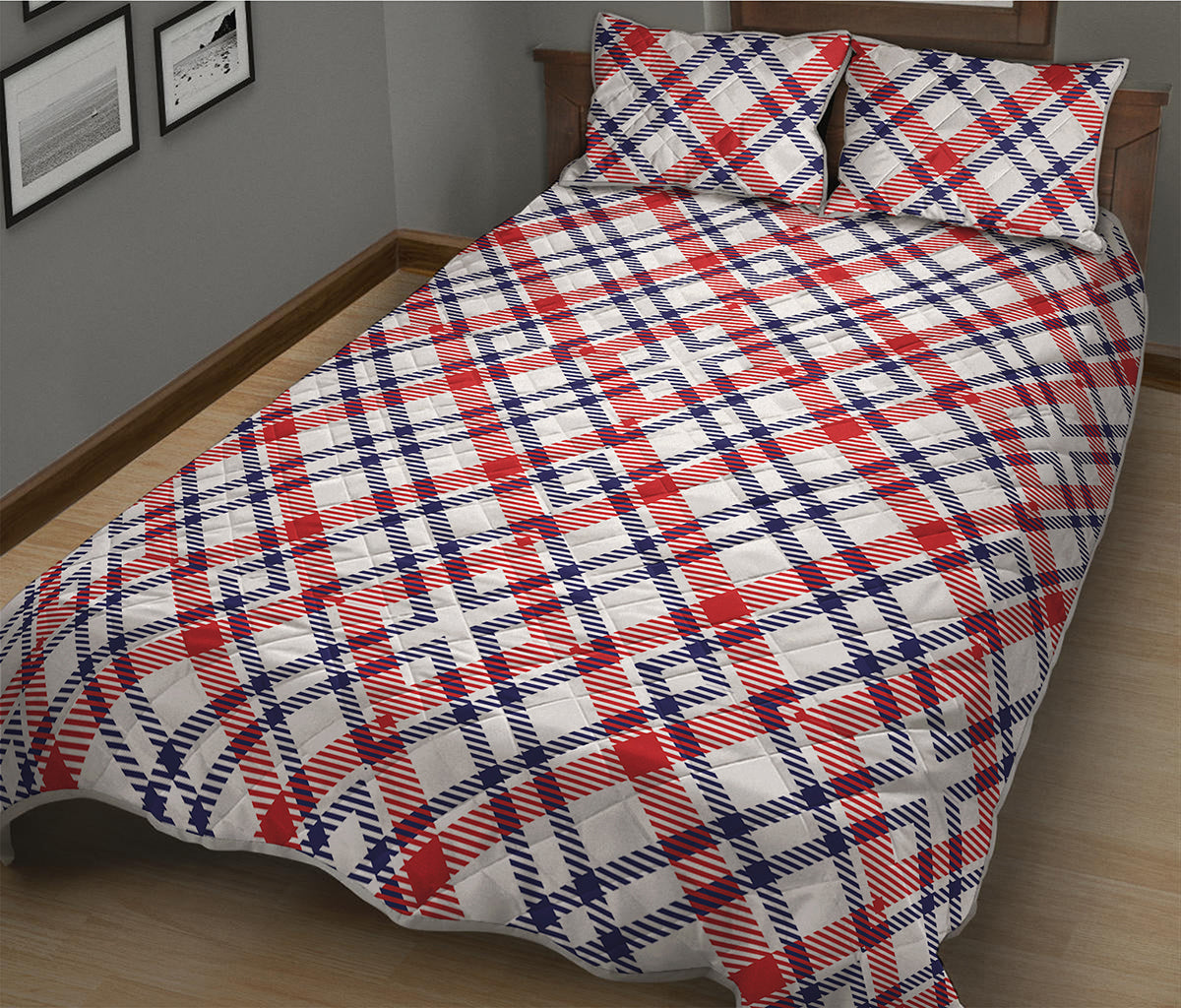 American Plaid Pattern Print Quilt Bed Set