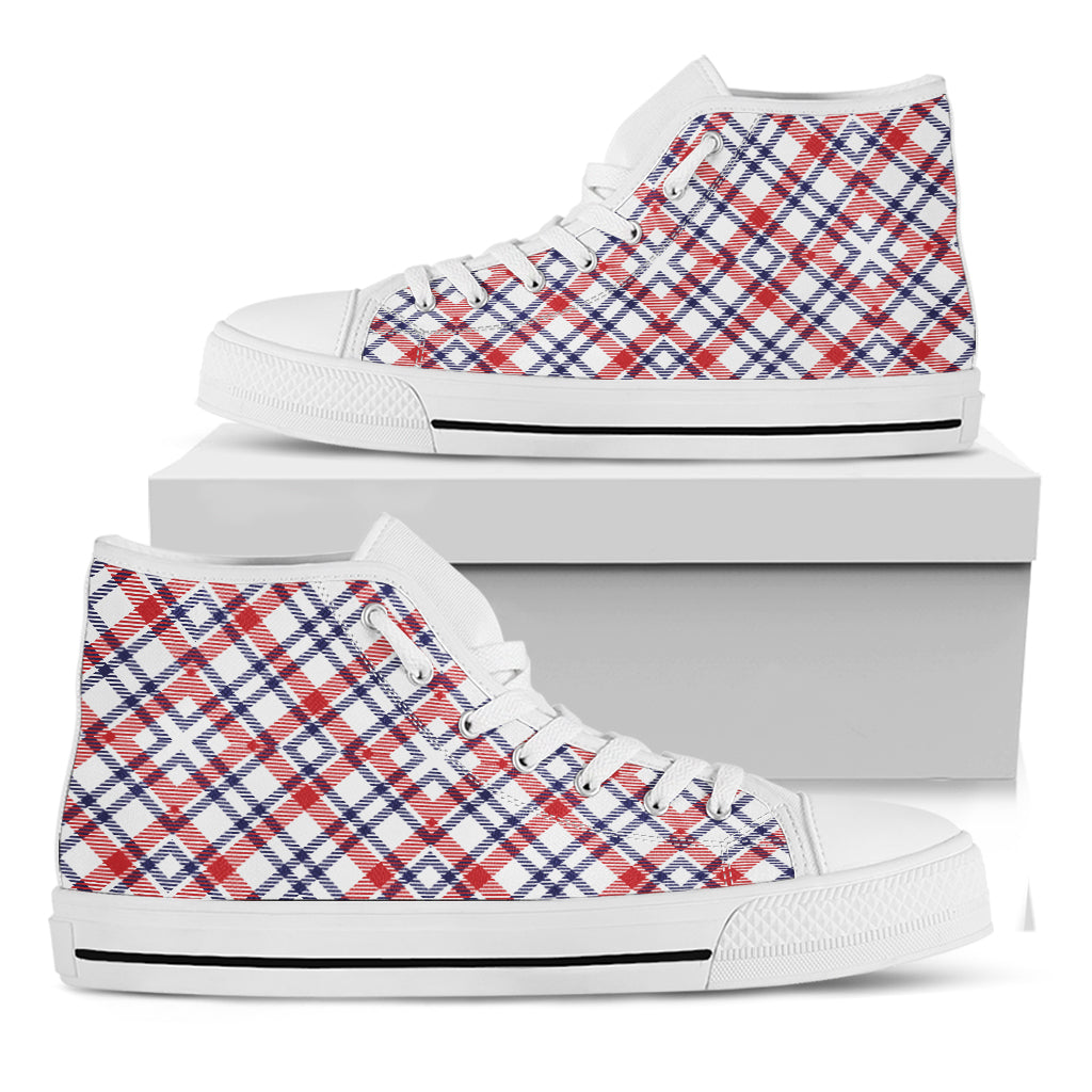 American Plaid Pattern Print White High Top Shoes