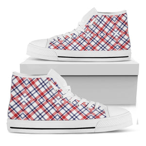 American Plaid Pattern Print White High Top Shoes